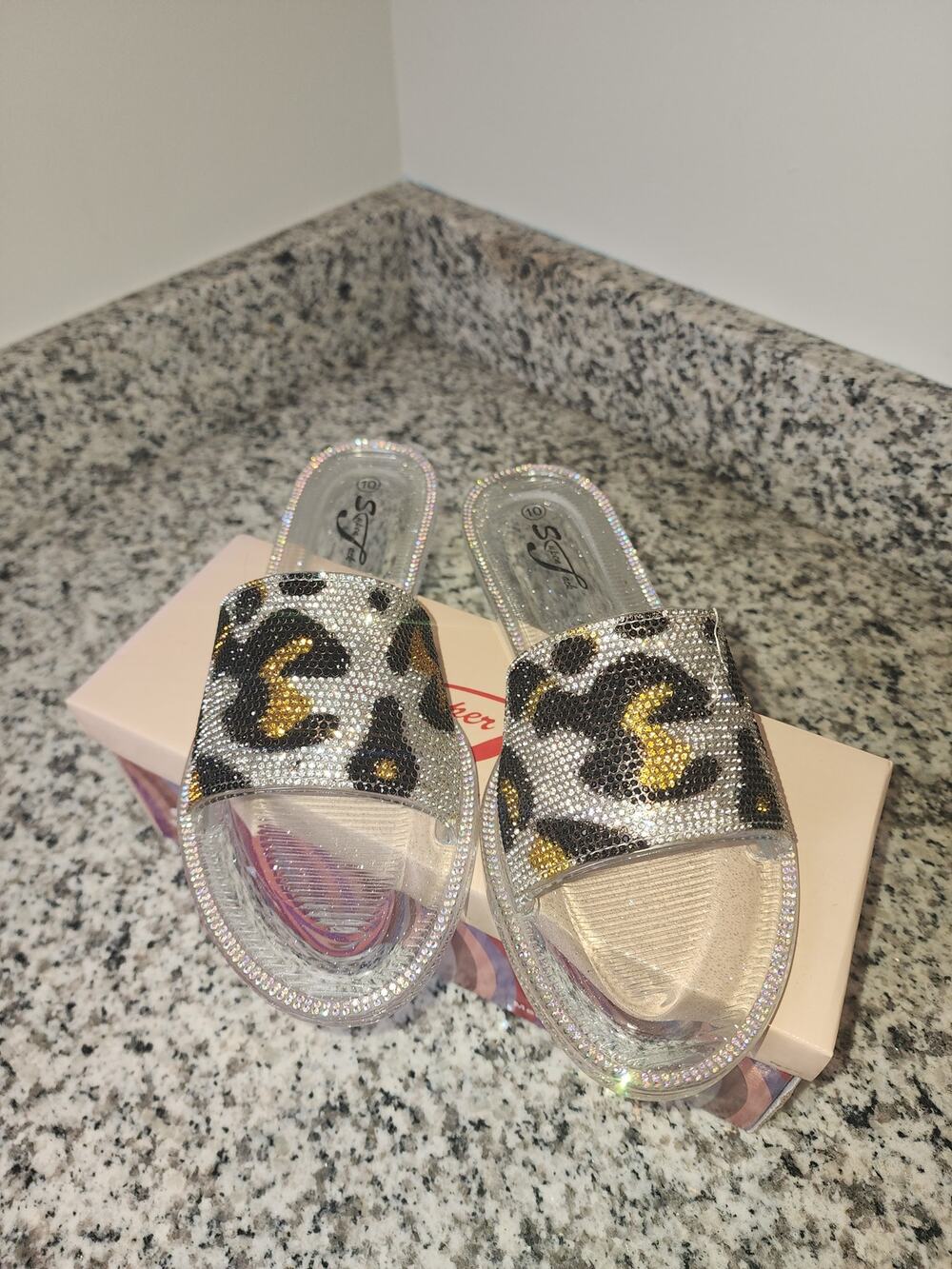 Super Jack Clear Rhinestone Cheetah Print Sandals